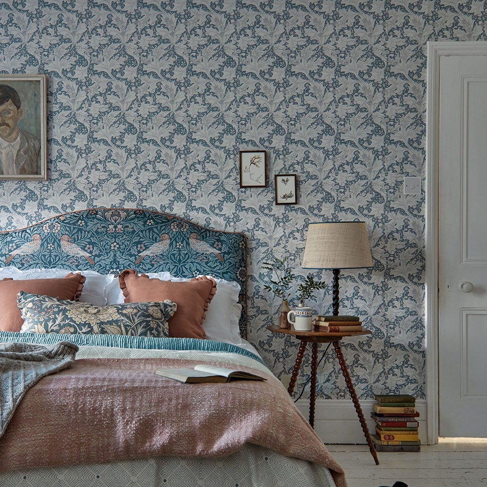 Wallflower Wallpaper 217187 by Morris & Co in Woad Blue